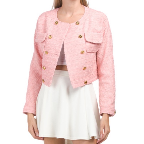 LoveShackFancy Keiran Cropped tweed Jacket in Pastel Peony - Picture 4 of 12